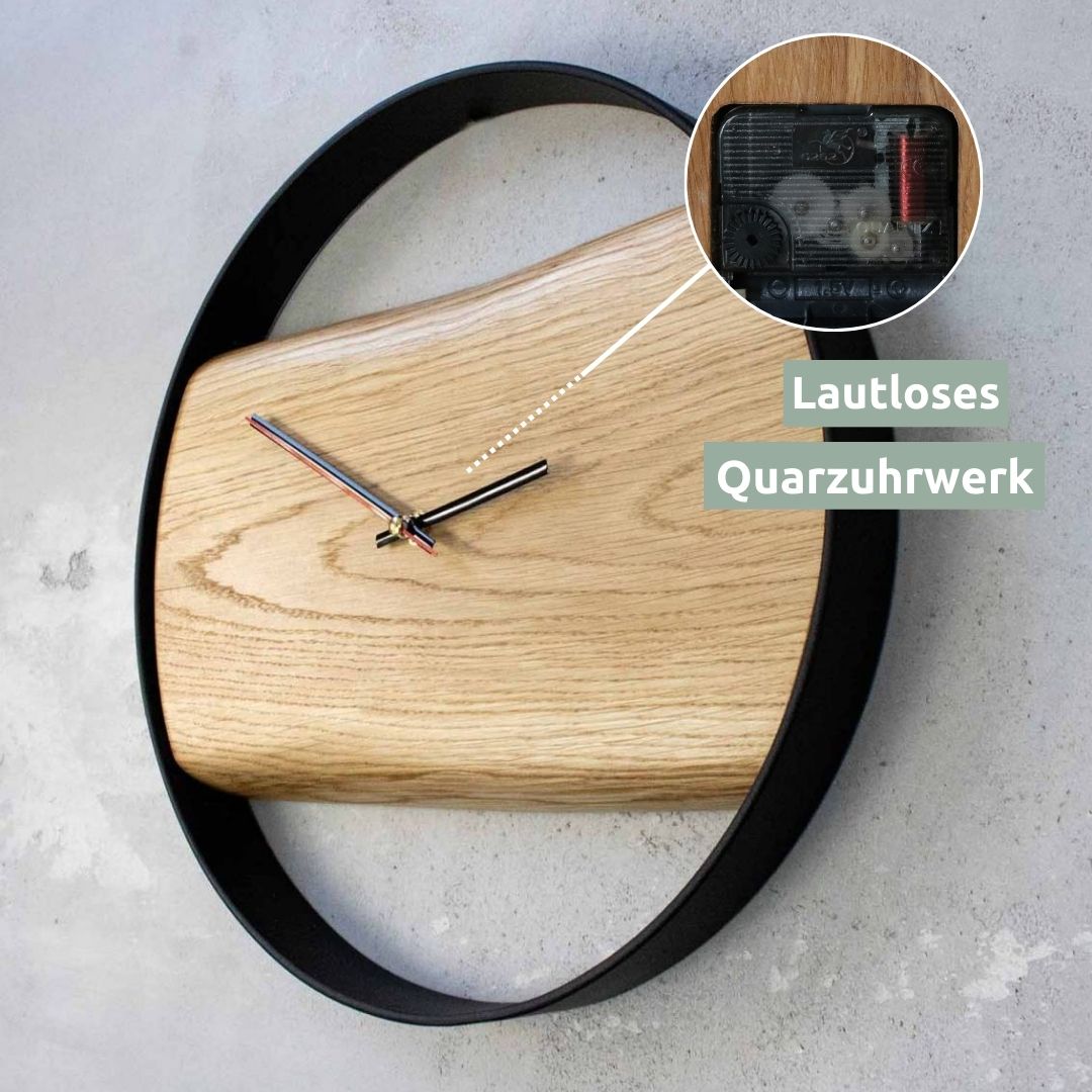 holz4home® Holz-Wanduhr „Polished“ gerahmt mit polierter Oberfläche | Ø 43 cm