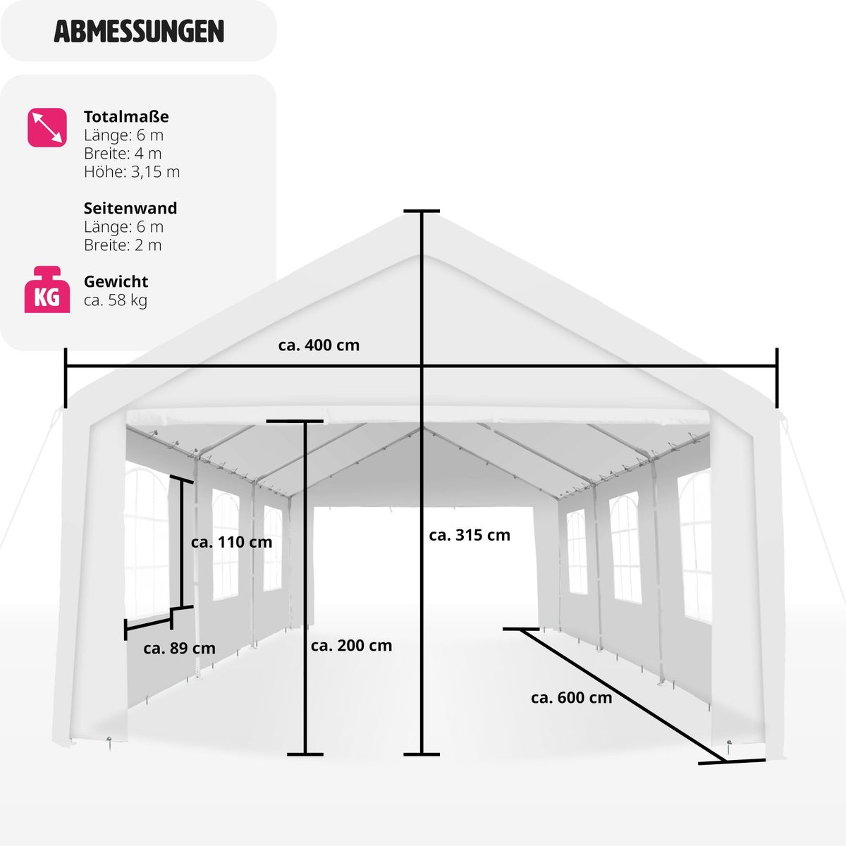 tectake Jasko paviljoen 6 x 4 m inclusief scheerlijnen en haringen