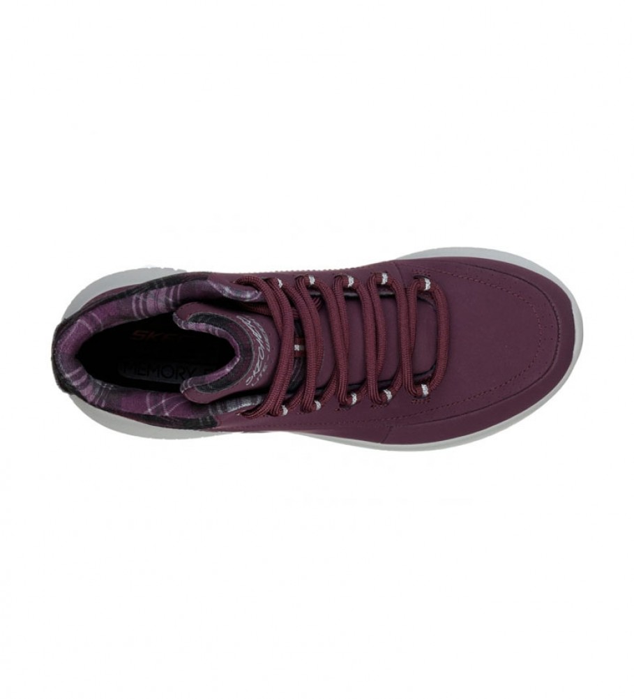 Botas de cano curto Skechers Ultra Flex Just Chill em couro, cor bordô