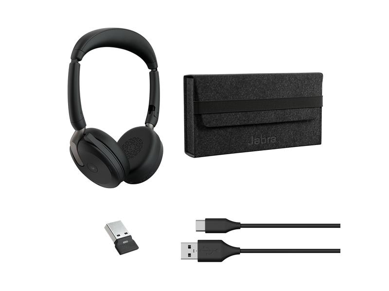 Jabra Headset Evolve2 65 Flex Duo MS, USB-A Ultrakompaktes professionelles Headset für unterwegs mit der besten aktiven Geräuschunterdrückung seiner Klasse
