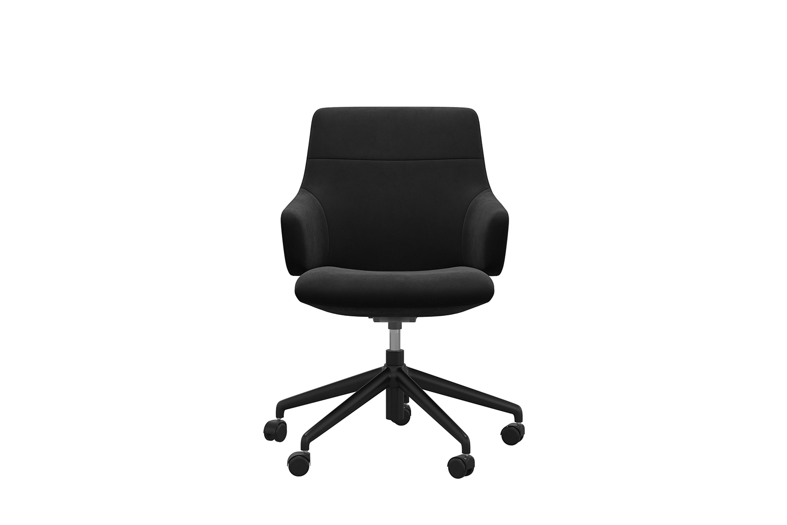 Chilli kontorstol Lav stol i tekstil Grace Dark Grey med arm og matt sort understell