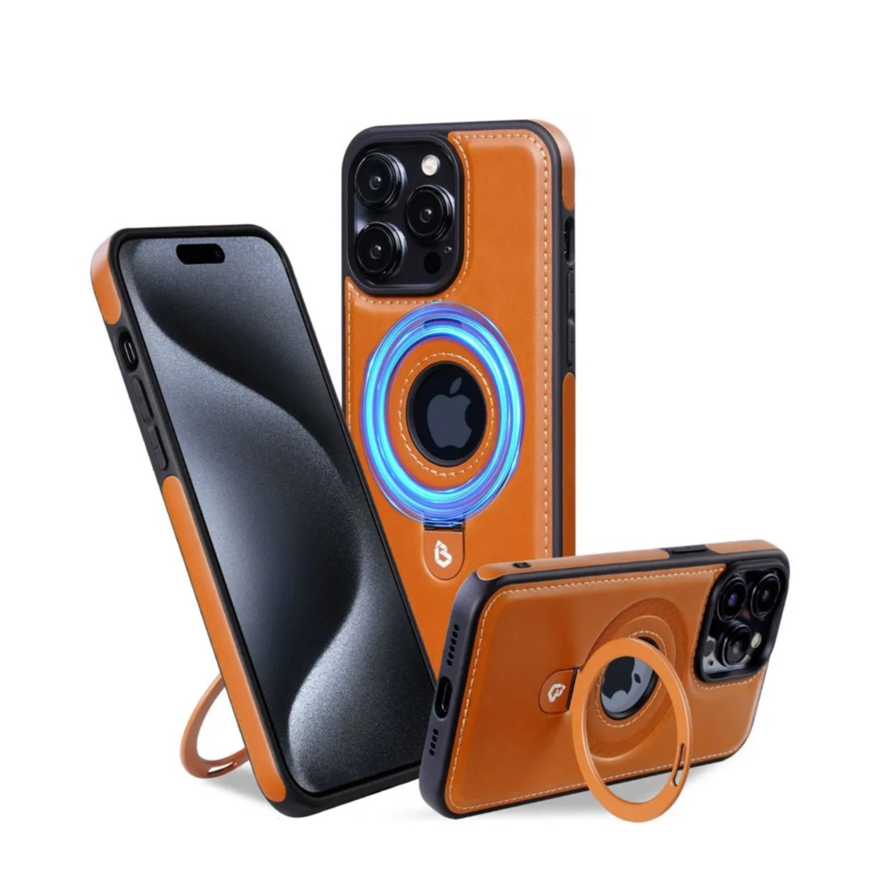 iPhone 16 MagSafe Leder Hardcase Hülle   Kickstand Aufsteller - Braun
