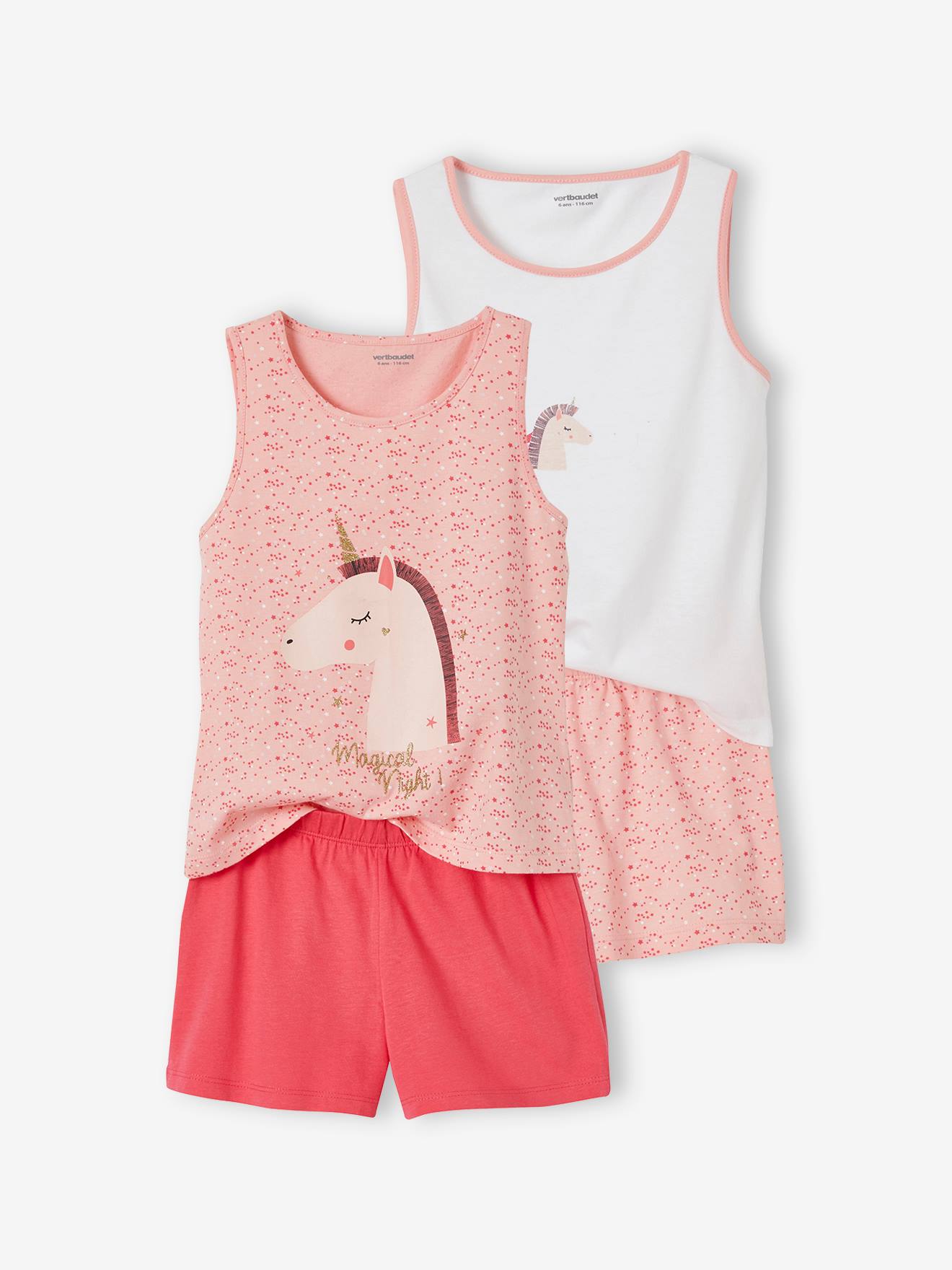 Conjunto de 2 pijamas com shorts estampados rosa tamanho médio.