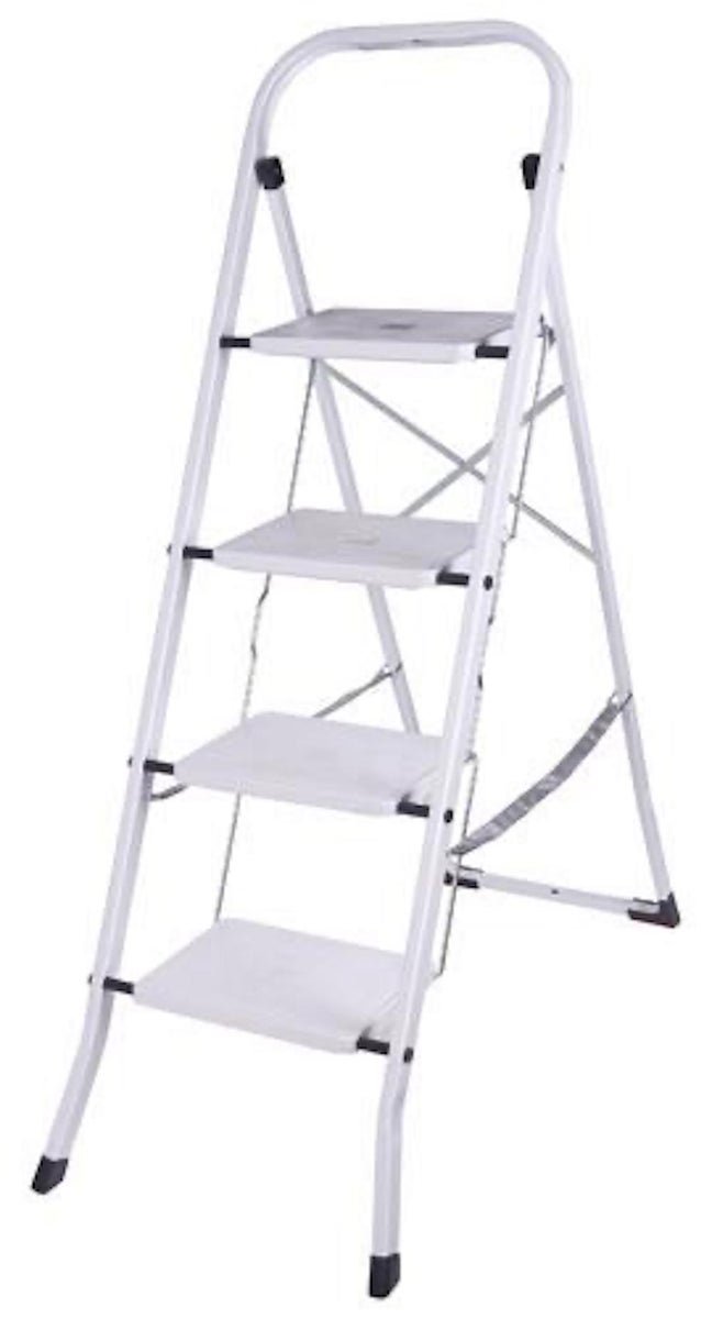 PROREGAL Kleine Giraf Enkelzijdige Metalen Opvouwbare Ladder, 4 Treden, Wit, Draagvermogen 120 kg, Trapladder, Huishoudladder