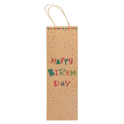 Idena Flaschentasche Happy Birthday  braun/rot/grün 12x10x39cm