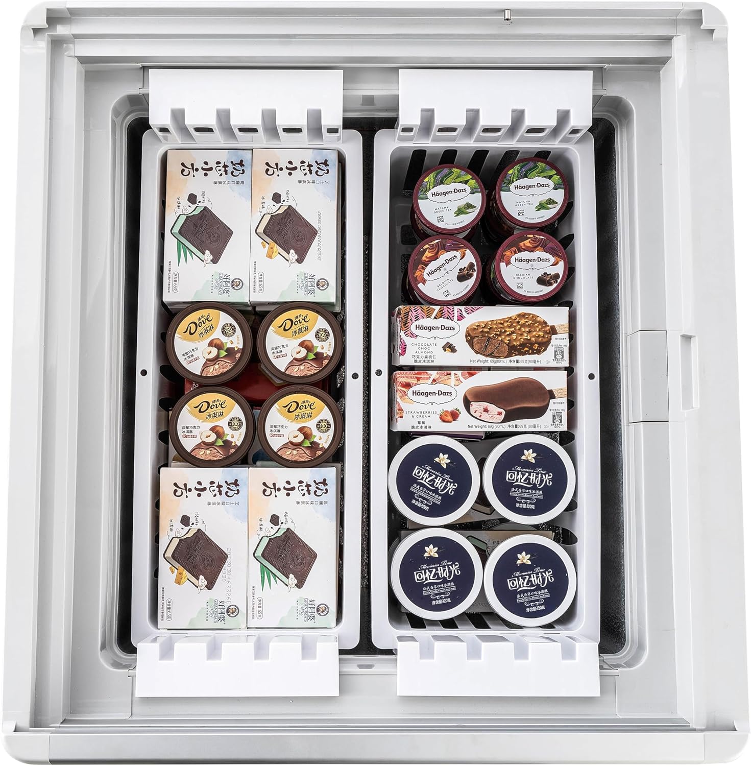 METRO Professional Tiefkühlvitrine GICC1108, 120 L, Tiefkühltruhe mit Glasschiebetür, 2 Ablagekörbe, Türschloss, Temperaturalarm, Rollen, Weiß