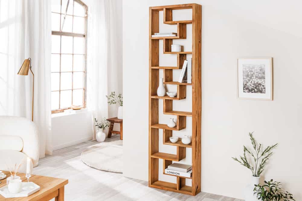 Massives Bücherregal JAVA 200cm natur recyceltes Teakholz Standregal Raumtrenner