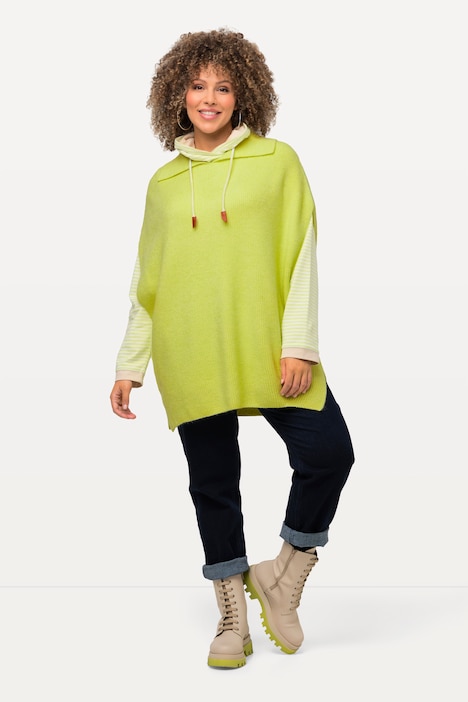 Pullunder, Rippstrick, oversized, Strickkragen, ärmellos