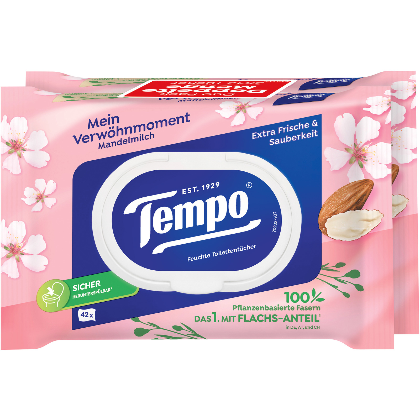 Tempo feuchtes Toilettenpapier Mandelmilch, 2 x 42 Blatt