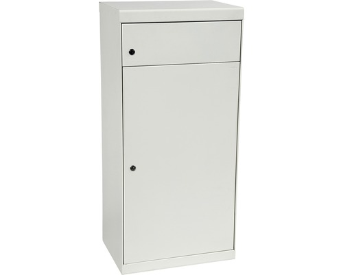 MEFA pakketbrievenbus, gepoedercoat staal, BxHxD 510/1100/390 mm, Fuego 992 Grijswit RAL 9002, achterinwerpopening, 2 compartimenten met naamplaatje