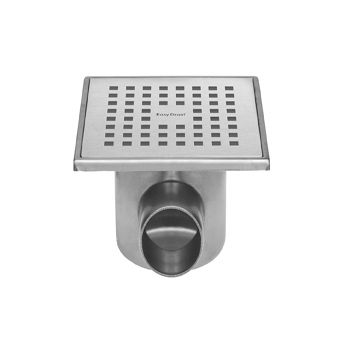 Easy Drain Aqua Plus Quattro vloerput m. RVS afwerkdeel m. RVS rooster m. RVS sifonhuis en zijuitl. 15x15cm inbouwdiepte 74mm m. waterslot 30mm