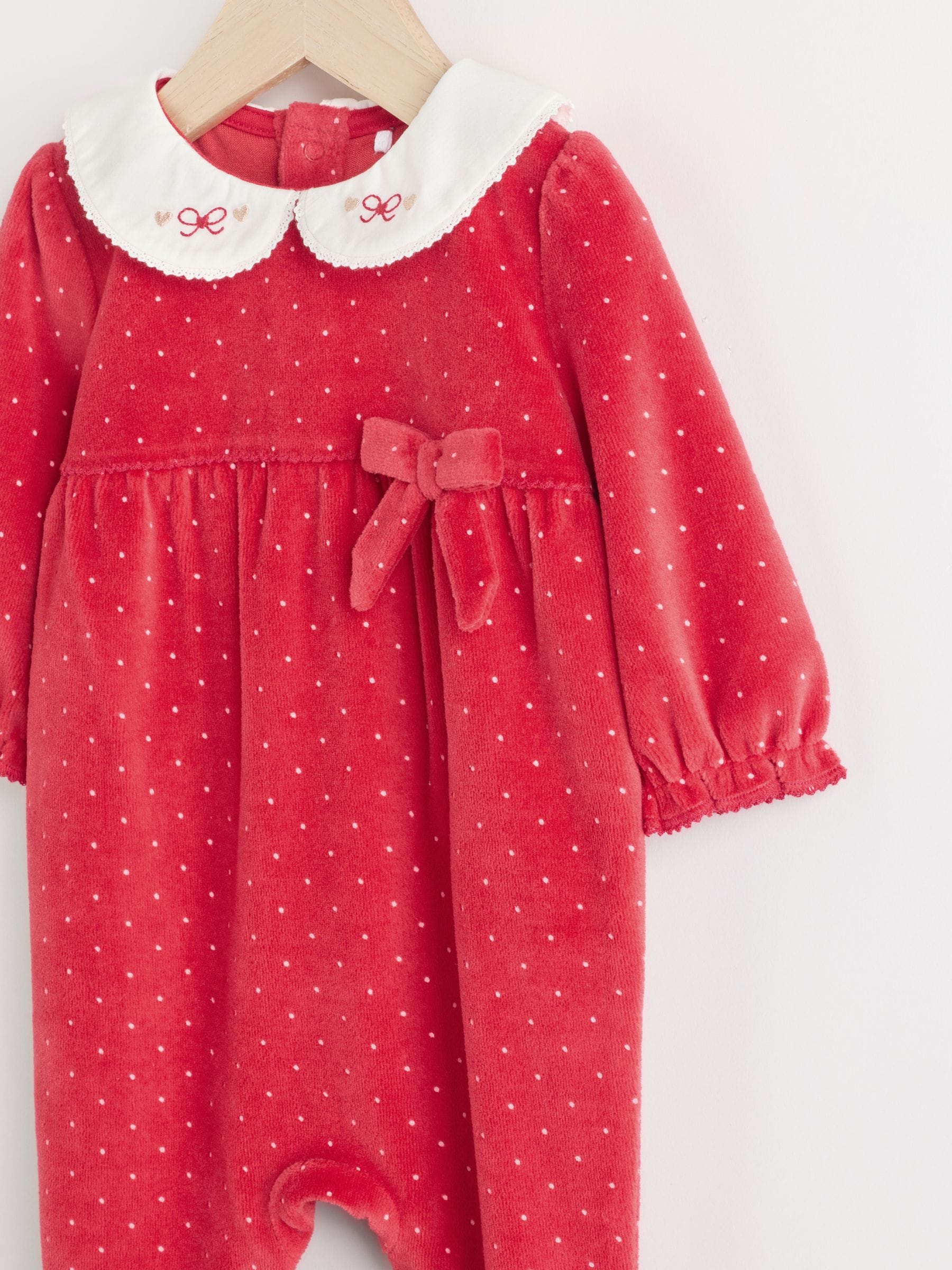 Rood - Babyfluwelen pyjama met kerstprint (0mnd-3jr)