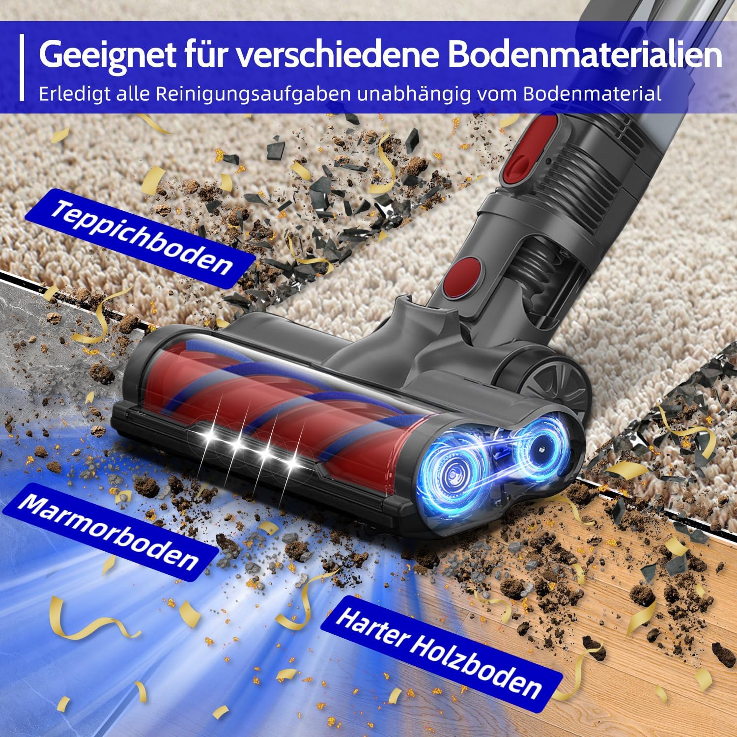 40000pa Akku Staubsauger,Staubsauger Kabellos bis zu 50Min Laufzeit,1.6L Staubbehälter, HEPA×4,Vacuum Cleaner für Teppich,Hartboden,Tierhaare