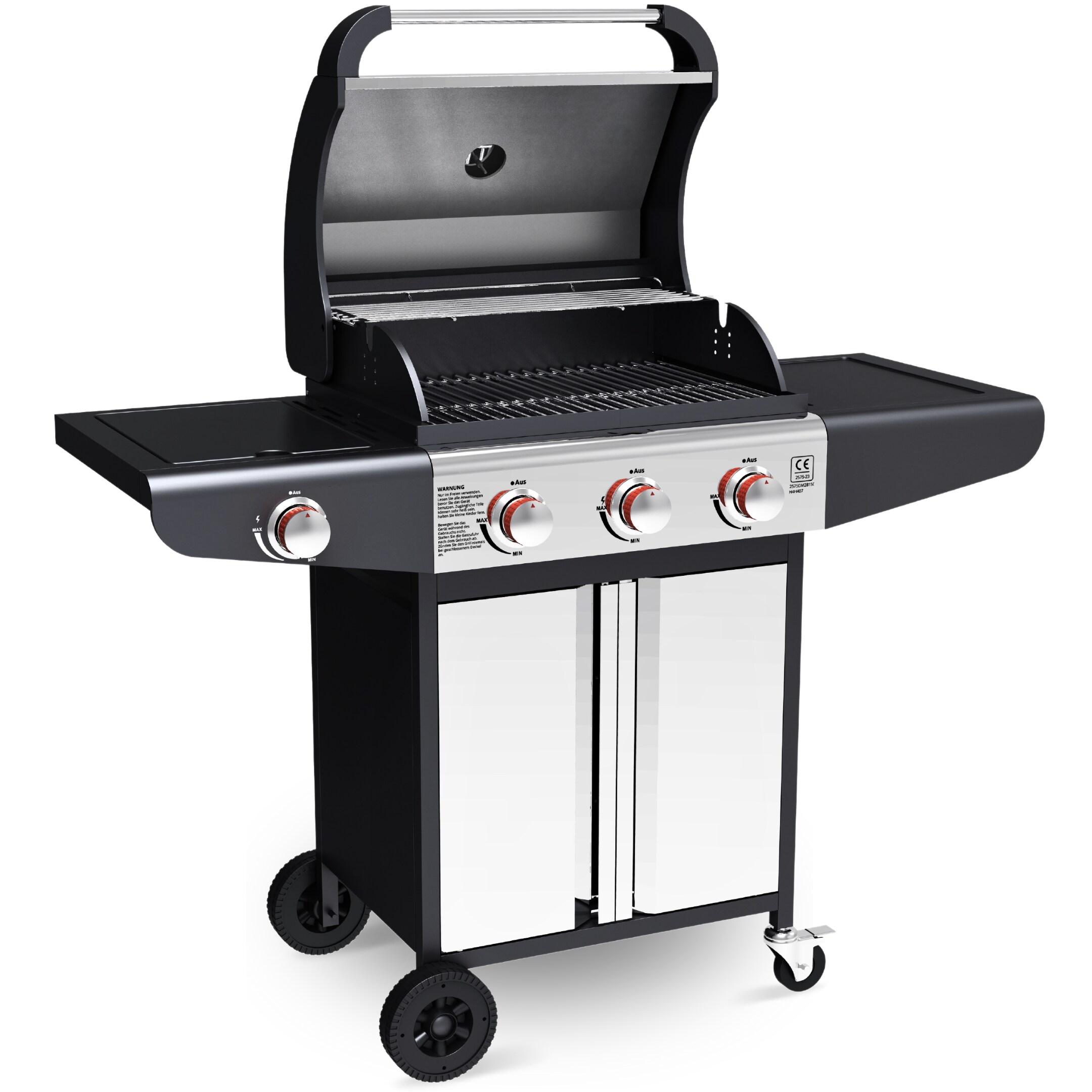 deluxe4home® Grillwagen Gasgrill mit Deckel, 3 + 1 Seitenbrenner, Thermometer uvm.