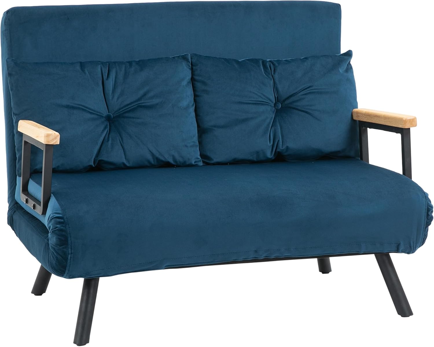 HOMCOM Schlafsofa 4 in 1 2 Sitzer Sofa mit Schlaffunktion, 183 x 98,5 cm Klappbar Schlafsessel mit 5-stufig Verstellbarer Rückenlehne, Armlehne, Lendenkissen Samtoptik für Wohnzimmer, Blau