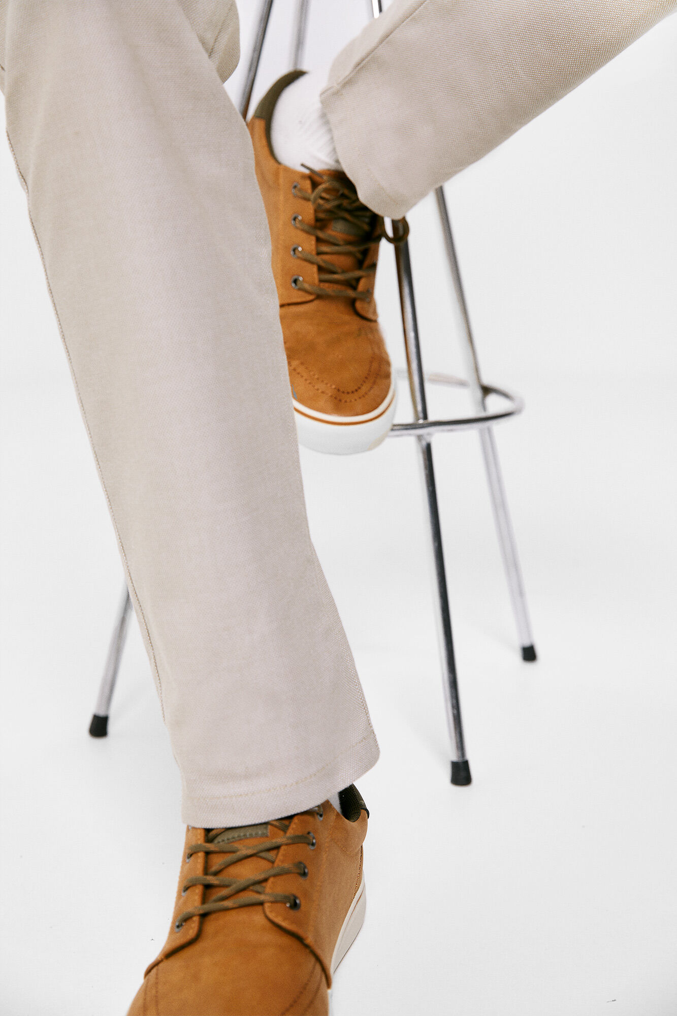 Calça chino bicolor estruturada - bege