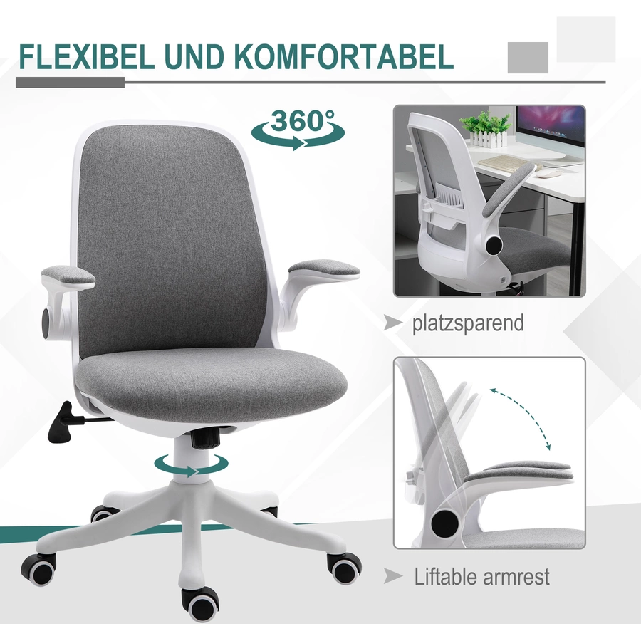 Vinsetto Bürostuhl mit Wippfunktion höhenverstellbar Grau+Weiß