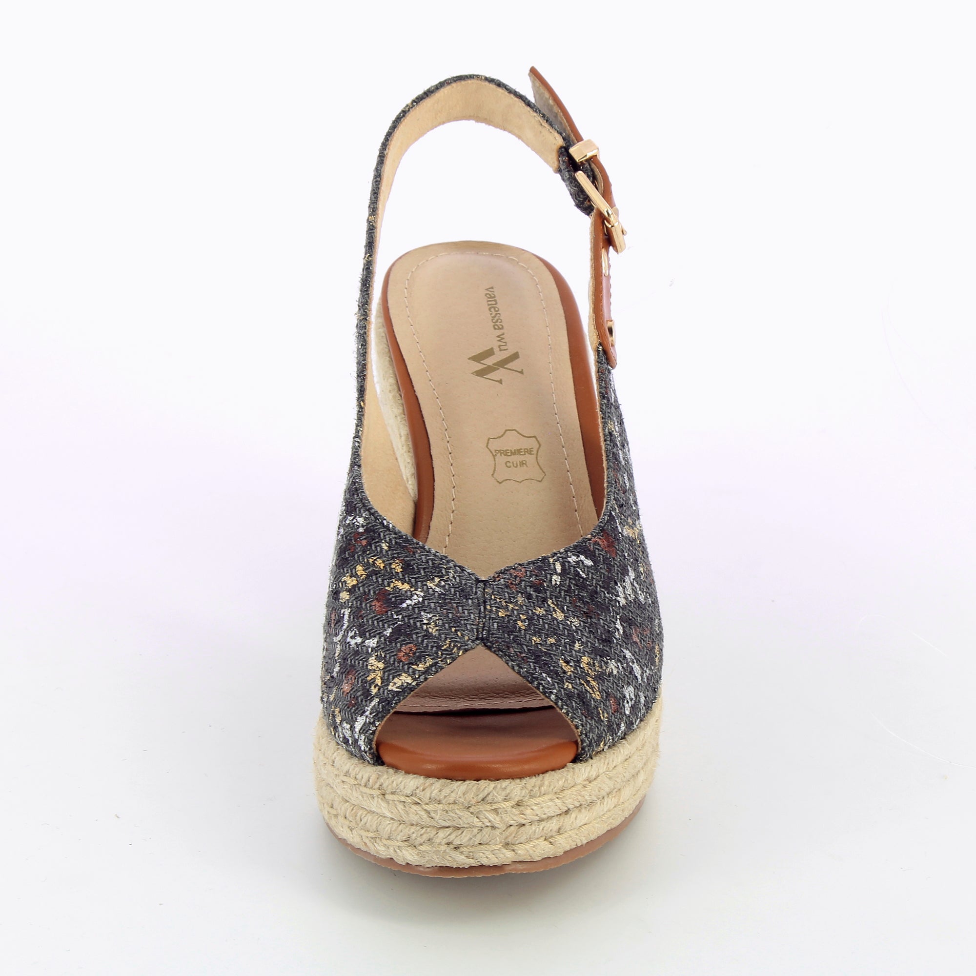 Sandales à talon, Compensées-Sandales compensées Gaëlle en tweed léopard anthracite