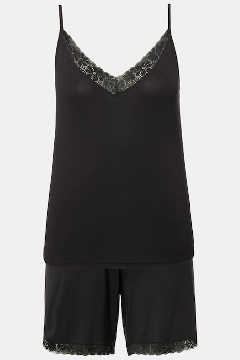 Pyjama, kurzer Zweiteiler, Spitze, Top, Shorts
