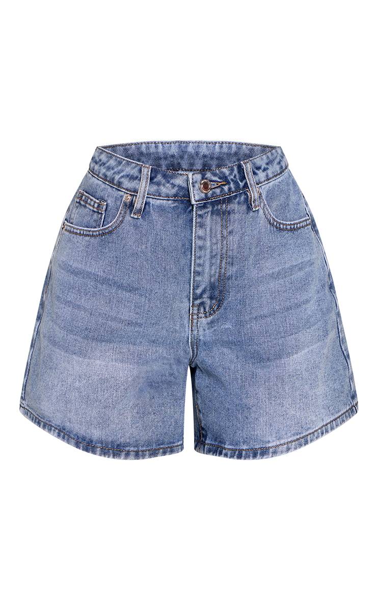 Mid Blue Wash Short Bermuda En Denim Taille Mi-haute