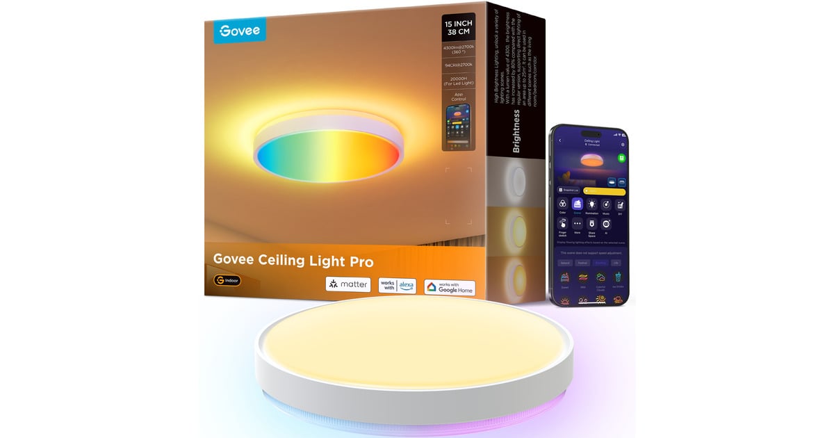 GoveeSmart Ceiling Light Pro lamp  (Wit, Ø 38 cm, 2,4GHz wifi, Bluetooth)