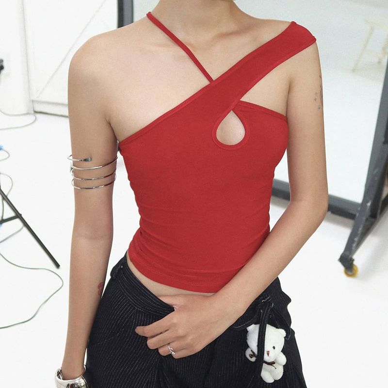 Sugarcoat - Slim-fit tanktop met gekruiste bandjes en effen kleur