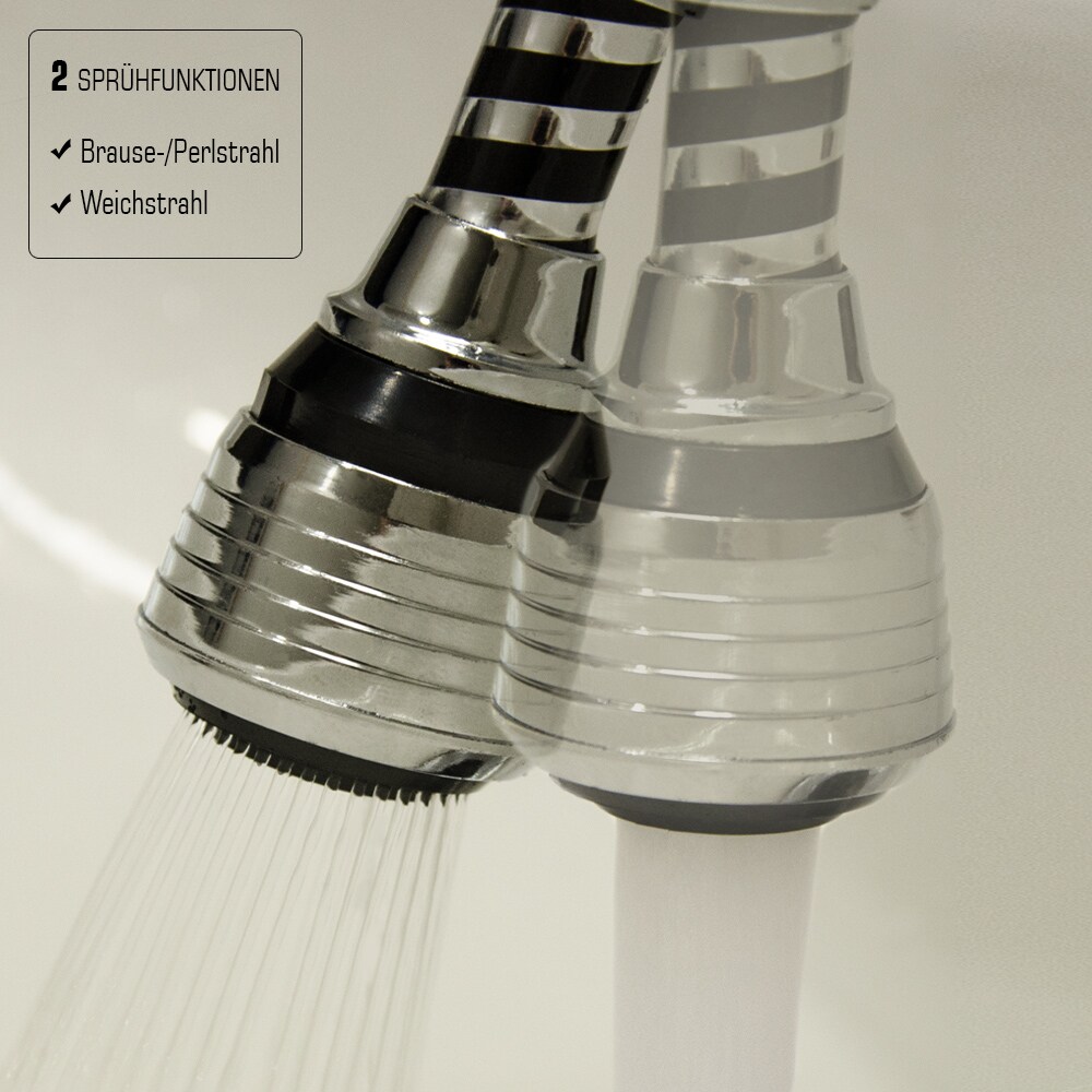 Wasserhahn Verlängerung Perlator Strahlregler 12 cm Schwenkbrause Flexischlauch