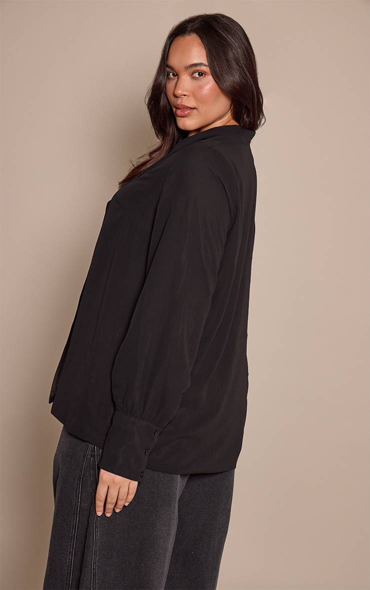 Noir Chemisier Grande Taille En Mousseline Décolleté Plongeant Avec Détail Foulard