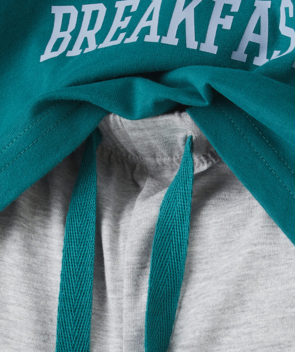 PYJAMA GARÇON EN COTON BIO VERT ET GRIS CHINÉ AVEC MESSAGES ET NUMÉROS