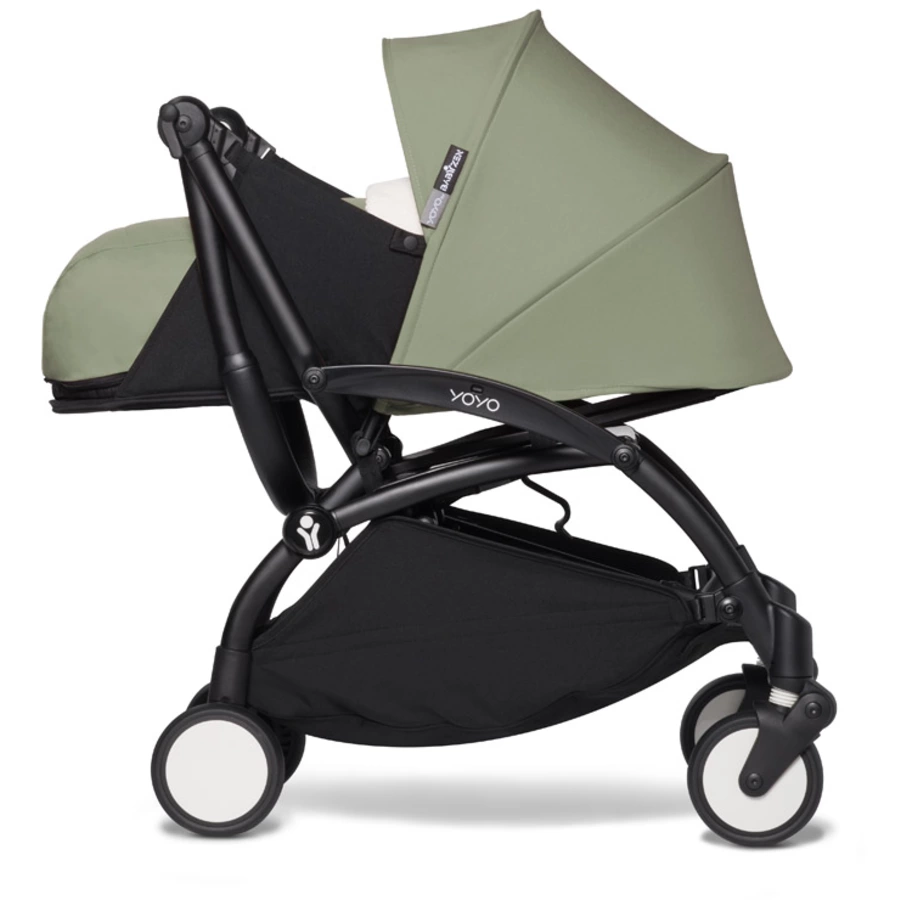 BABYZEN Kinderwagen YOYO2 0+ Black mit Neugeborenenaufsatz Gratis Textilset Olive