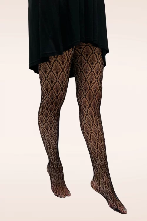 Pamela Mann Peacock feather netpanty in zwart