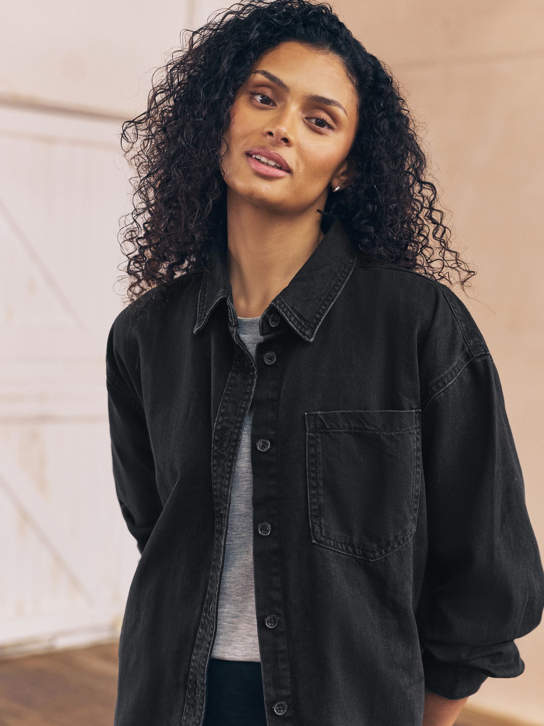 Zwart - Oversized denim overhemd