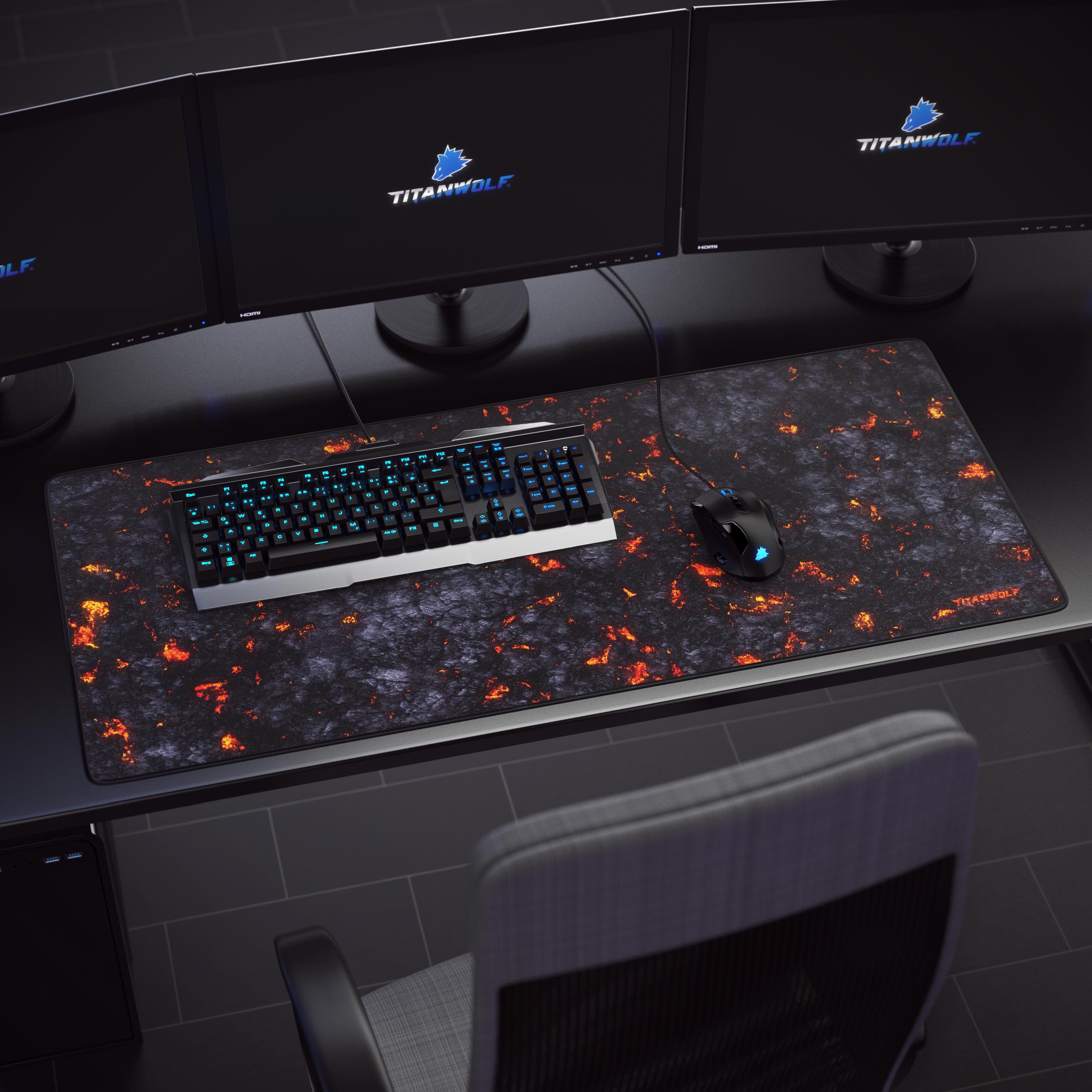 Titanwolf Gaming Mauspad XXL, glattes Stoffgewebe, Speed Mousepad 900 x 400mm große Fläche, Lavamotiv