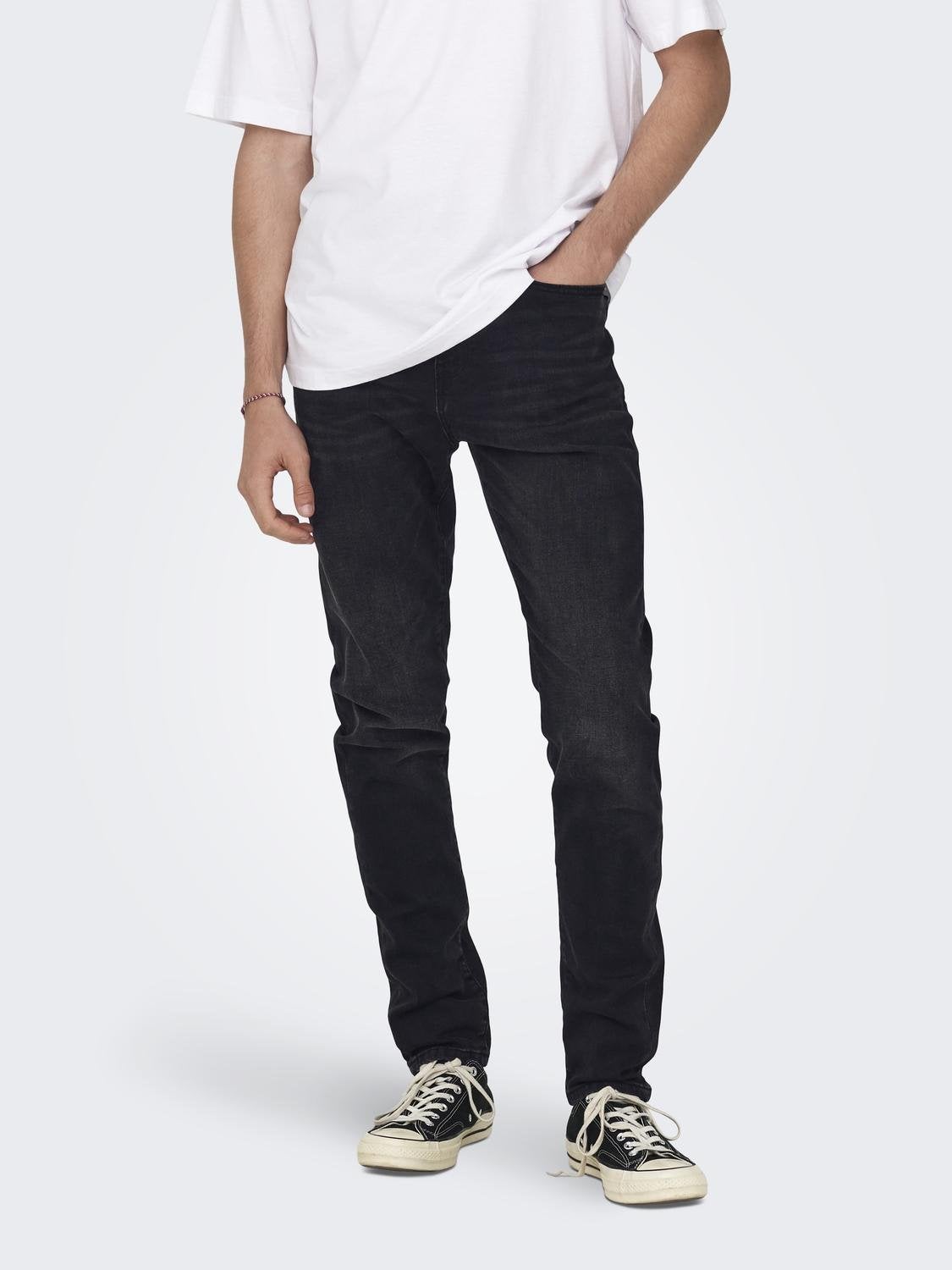 ONSROPE Mittlere Taille Verjüngt Jeans Black Denim
