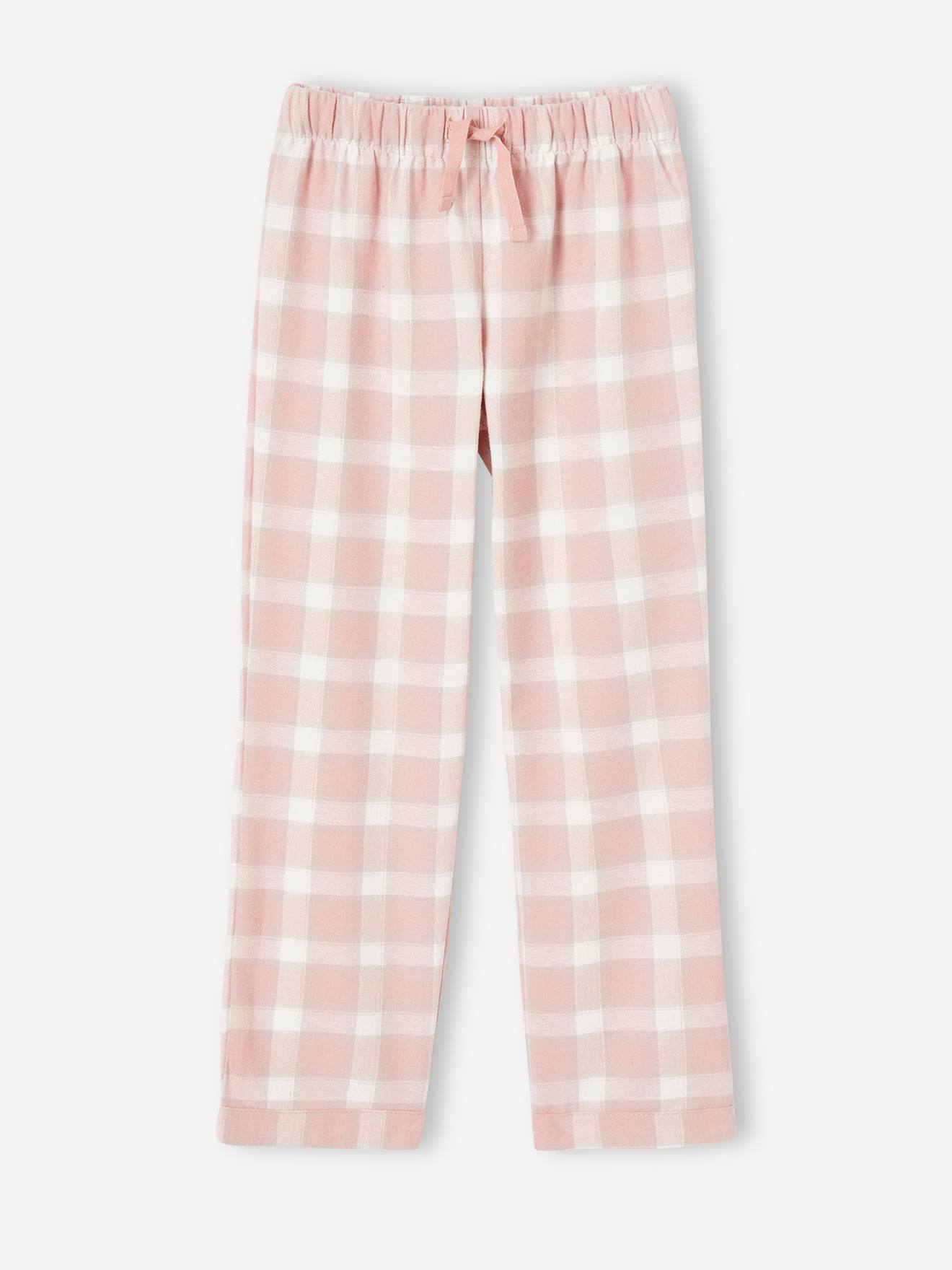 Conjunto de 2 calças de pijama de flanela, tamanho médio infantil, xadrez rosa.