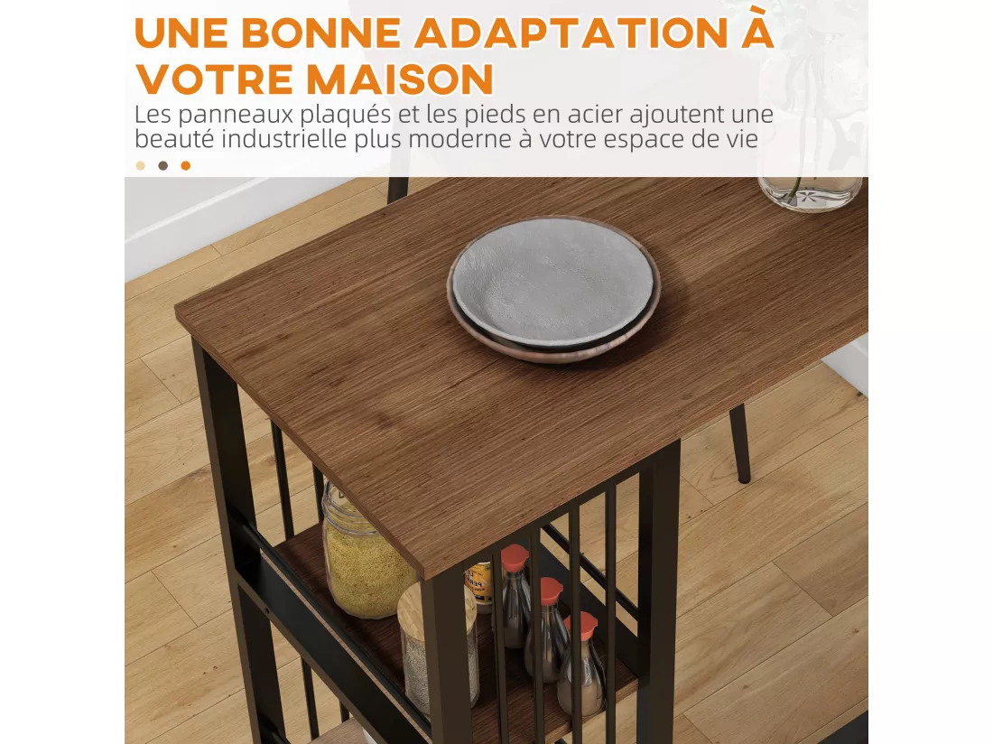 Table de bar 3 étagères style industriel acier noir aspect panneaux aspect bois