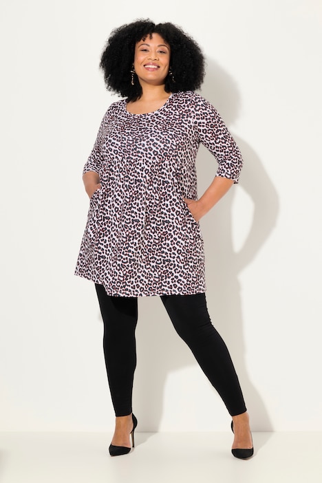 Longshirt, Leomuster, A-Linie, Rundhals, 3/4-Arm