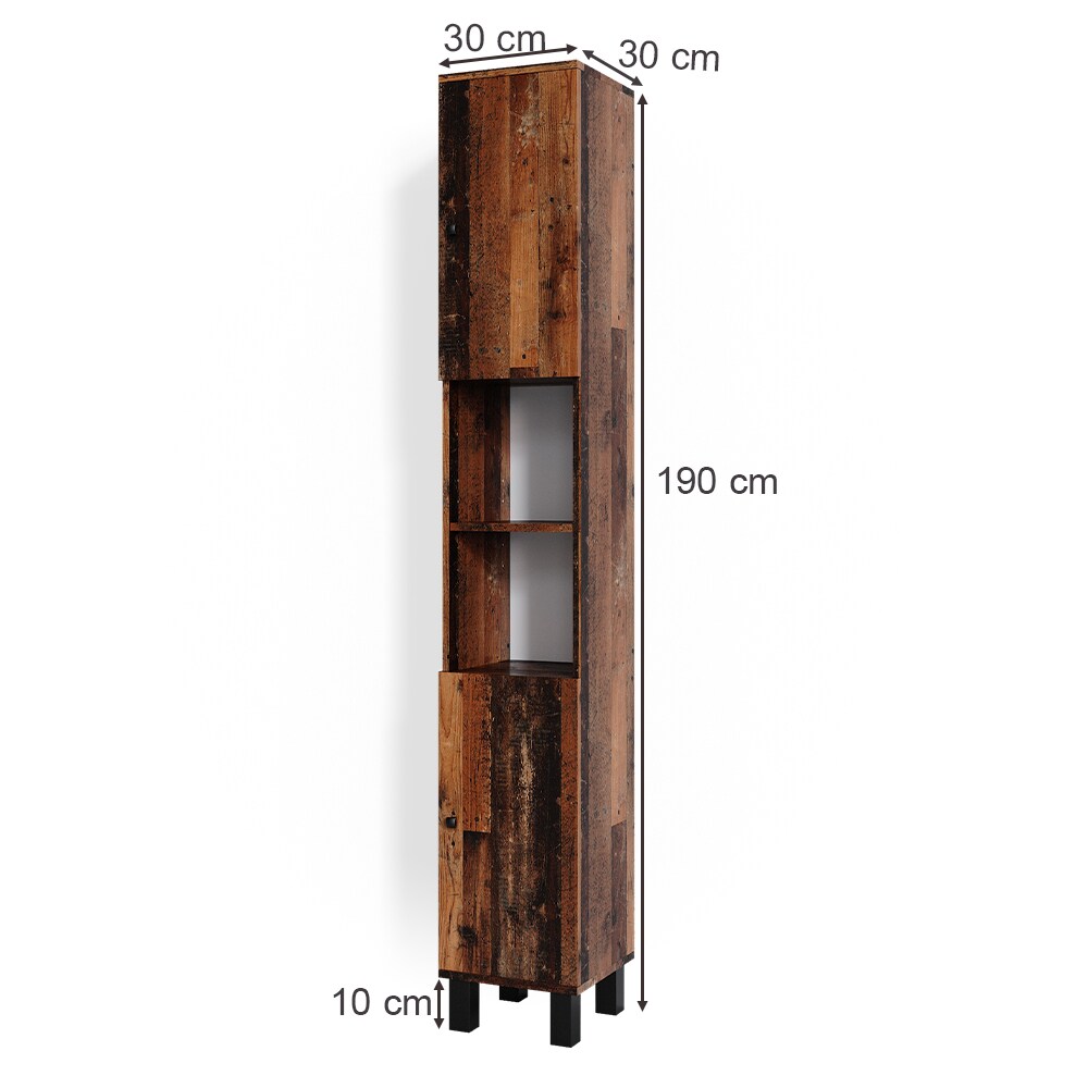 Vicco Hochschrank Badschrank Badezimmerschrank Fynn Old Style Badmöbel 190 x 30