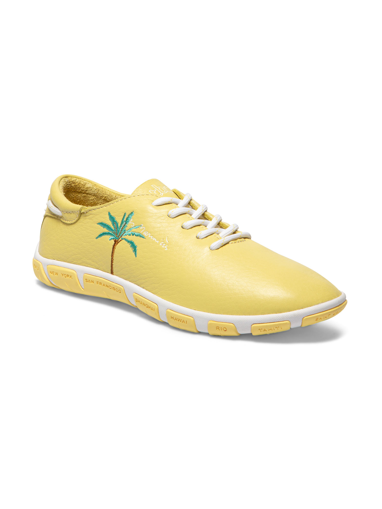 Tennis Femme en Cuir Confort  Jaune