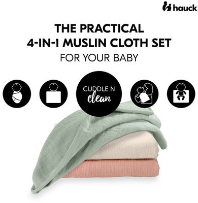 Hauck Cuddle N Clean Musselinteppe 3-Pakk, Sage/Beige/Cork