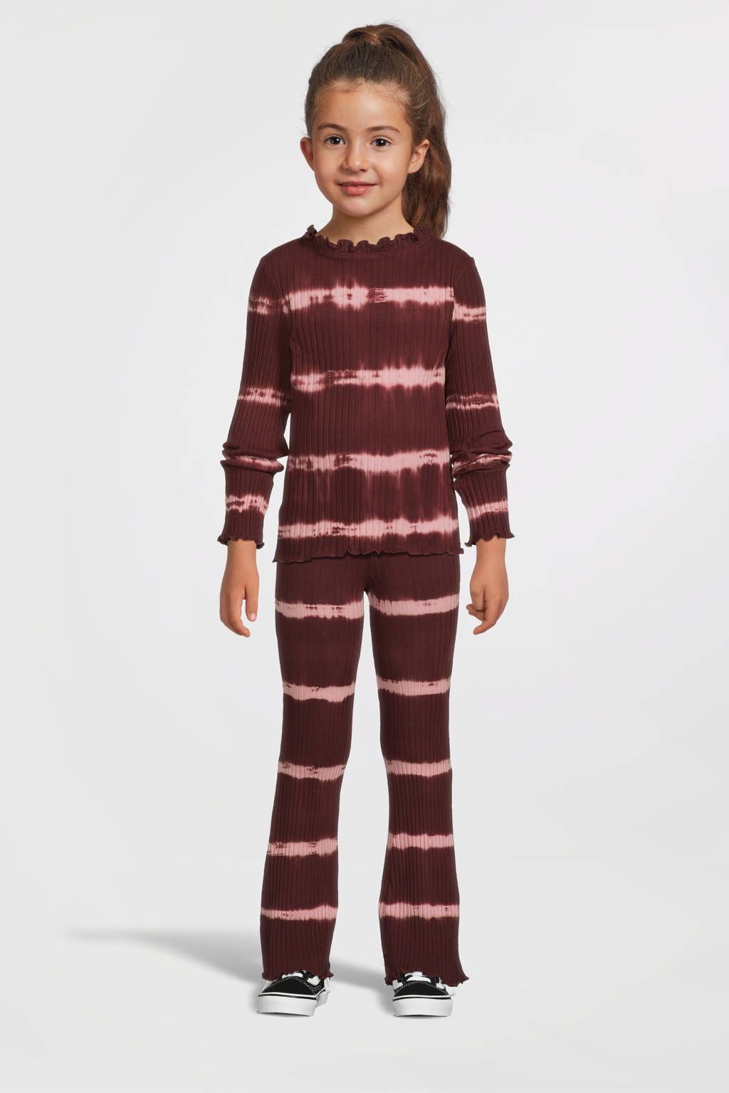 Your Wishes tie-dye flared broek wijnrood/roze