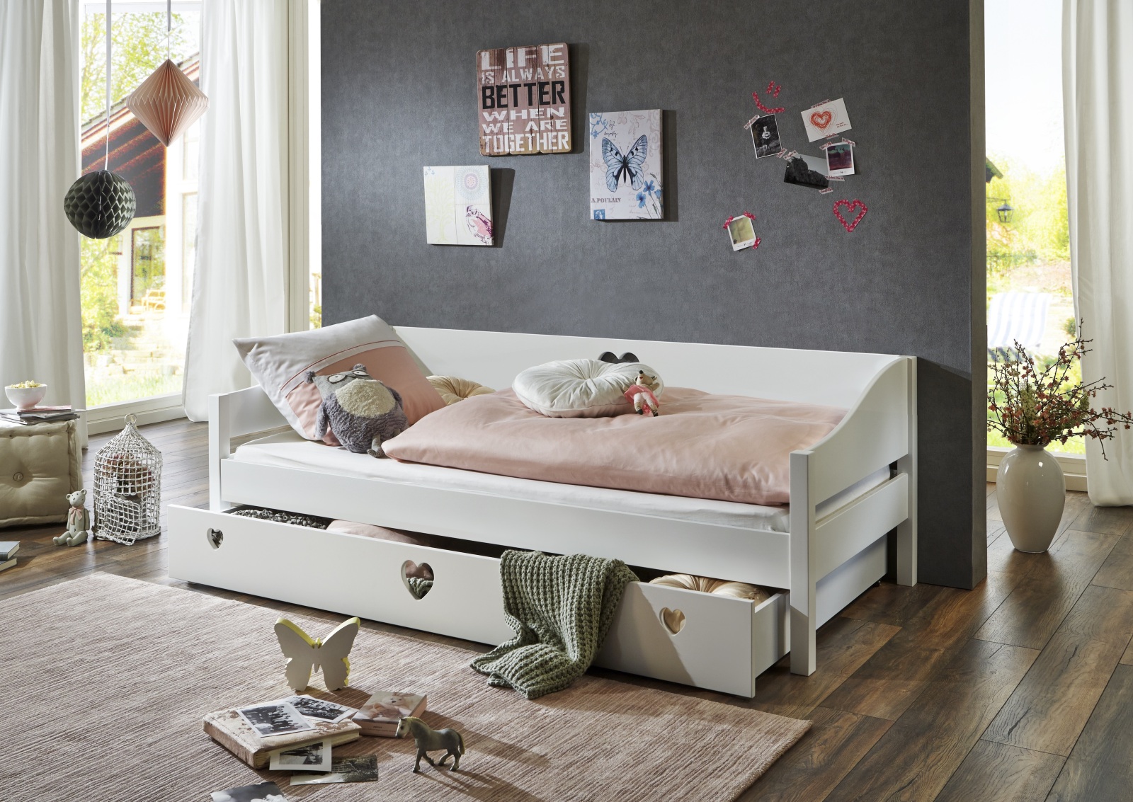 Einzelbett ELSA - weiß - Buche massiv - 90x200 cm