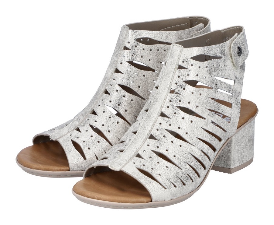 Rieker Sandalette  , Sommerschuh, Sandale, Blockabsatz, im Metallic-Look