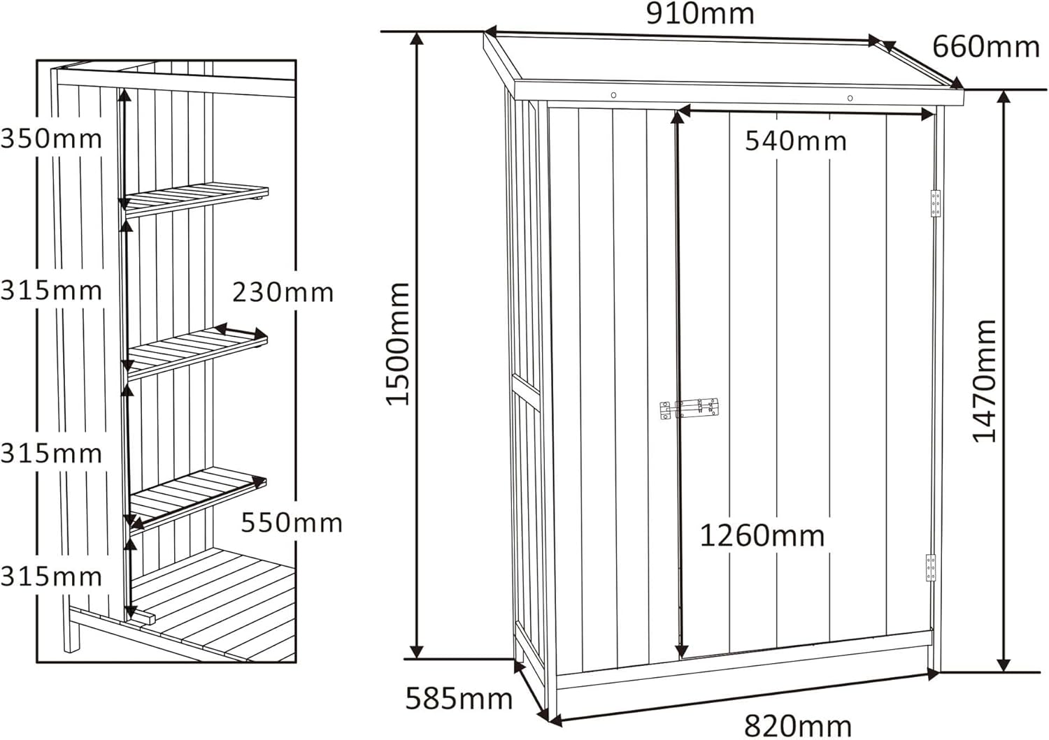 Wiltec Gartenhaus mit 1 Tür in Naturfarbe Holz 92 x 57 x 154cm Gerätehaus für den Garten Geräteschuppen Gartenschrank Geräteschrank