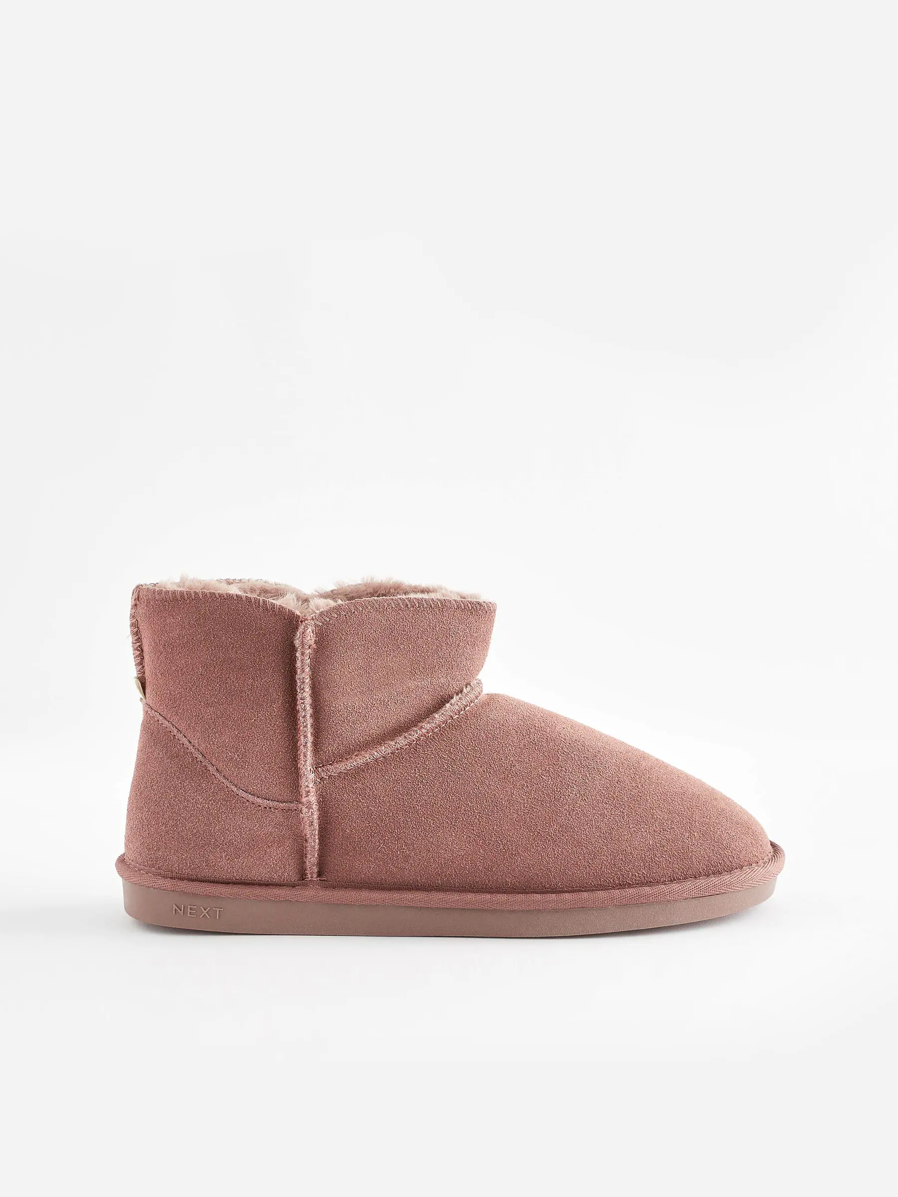 Mink roze - Suède pantoffellaarsjes met voering van imitatiebont