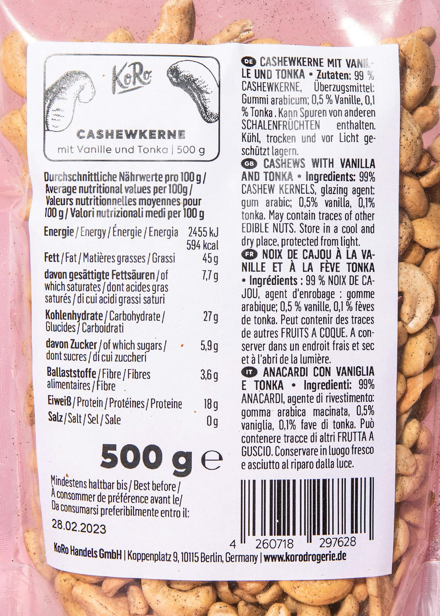 Cashewkerne mit Vanille und Tonka 500 g