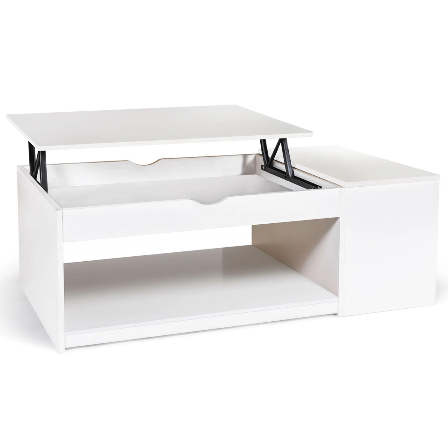 Table basse plateau relevable rectangulaire ELEA avec coffre bois blanc