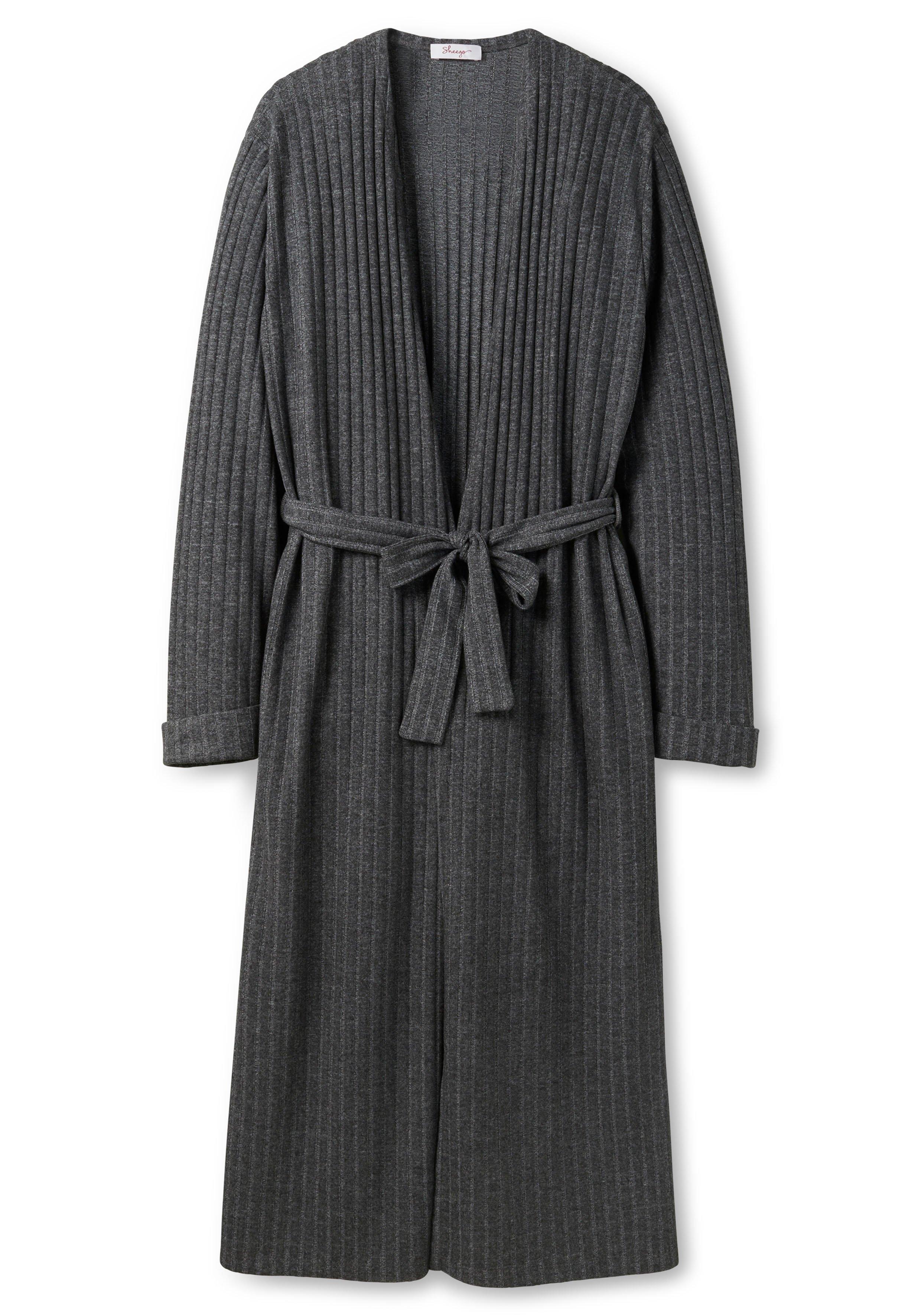 Longstrickjacke in Rippstruktur, mit Bindegürtel