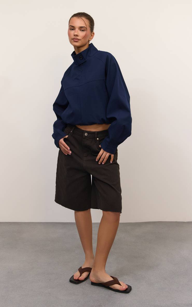Bleu Marine Veste Bomber Ajustée