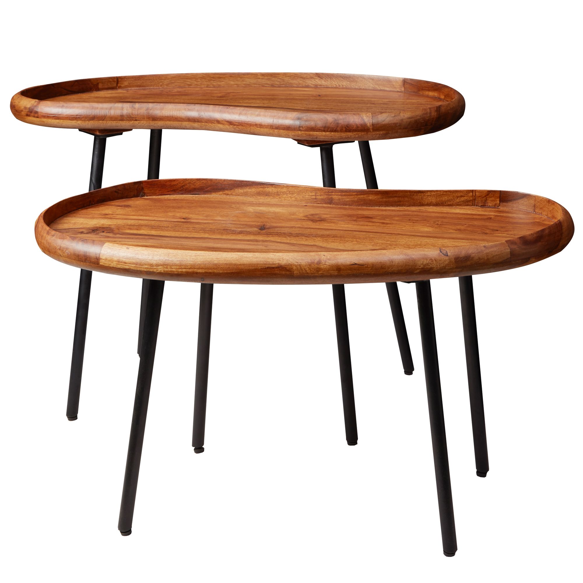 KADIMA DESIGN Retro Couchtisch UMBRIEN: Massivholz und Metallbeine, Nierenform, Sheesham-Holz, Handgefertigt